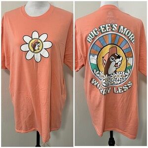 Buc-ee’s Women’s XL Graphic “Buc-ee’s More Worry Less” T-Shirt Orang/Peach EUC